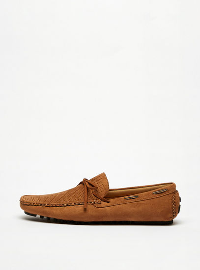 Perforated Slip-On Loafers with Bow Accent-Casual Shoes-image-0