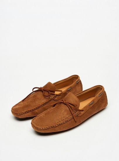 Perforated Slip-On Loafers with Bow Accent-Casual Shoes-image-1