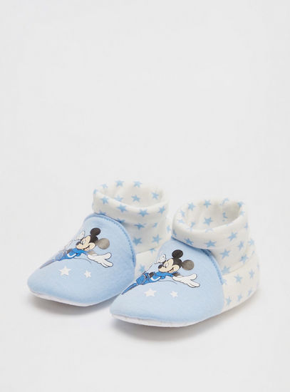 Mickey Mouse Print Slip-On Booties