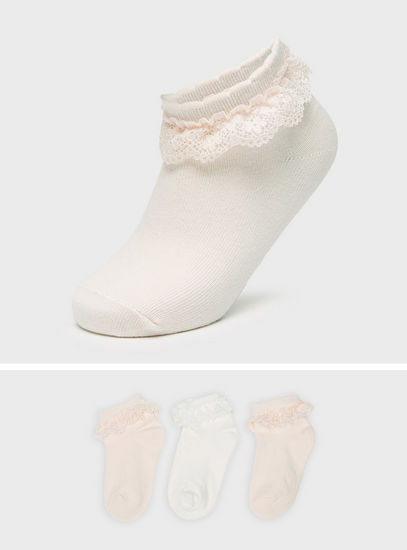 Set of 3 - Textured Ankle Length Socks with Frills