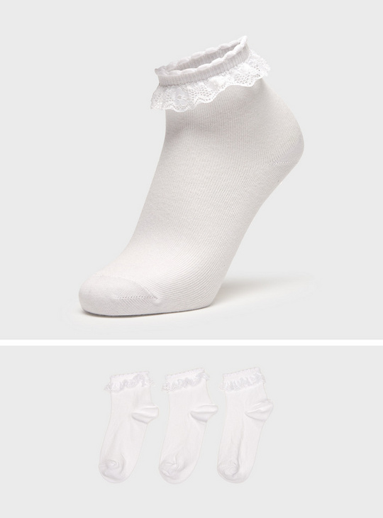 Set of 3 - Solid Ankle Length Socks with Frill Detail