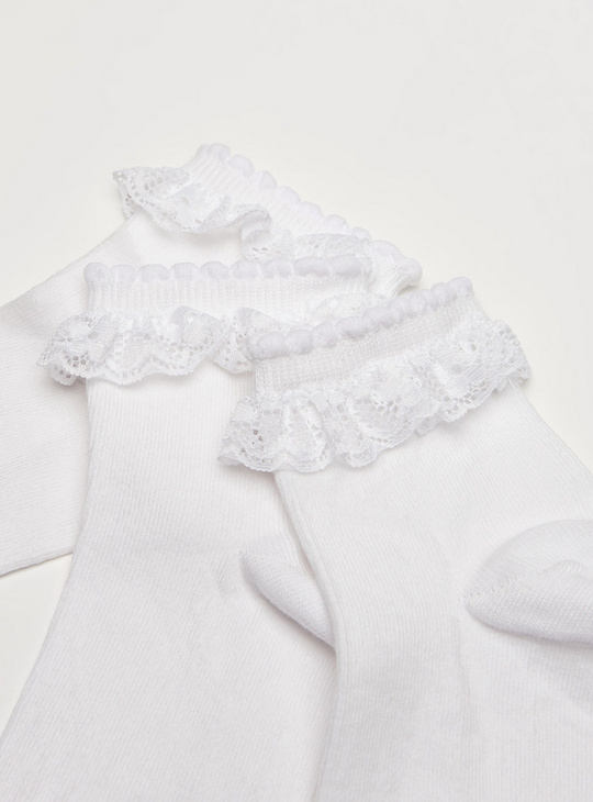 Set of 3 - Solid Ankle Length Socks with Frill Detail