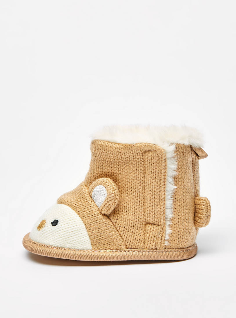 Bear Applique Booties with Faux Fur Lining-Booties-image-0