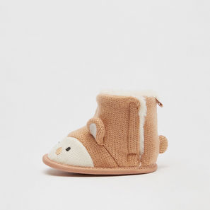 Knitted Slip-On Booties with Applique Detail