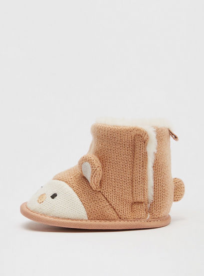 Knitted Slip-On Booties with Applique Detail