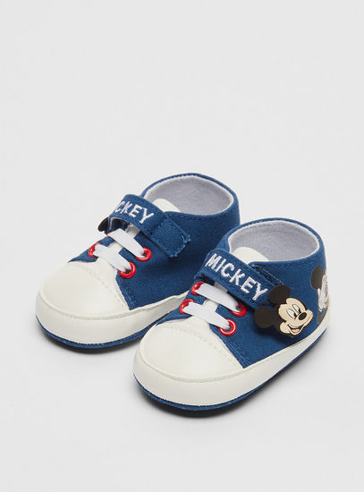 Mickey Mouse Print Booties with Hook and Loop Closure