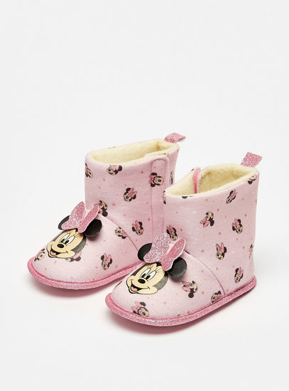 Minnie Mouse Print Booties with Hook and Loop Closure