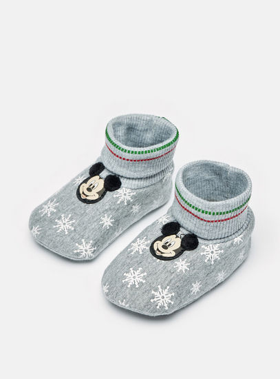Snowflake Print Booties with Mickey Mouse Applique