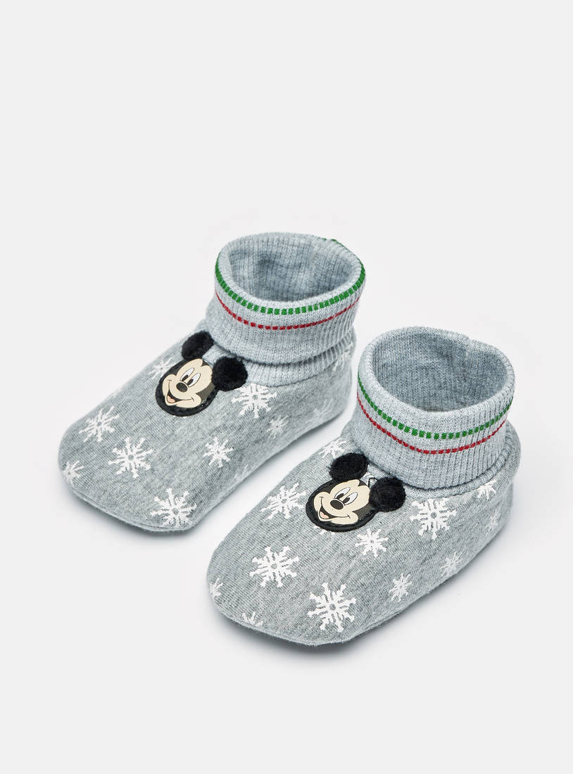 Snowflake Print Booties with Mickey Mouse Applique-Booties-image-1
