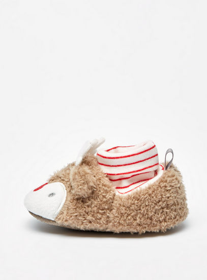 Reindeer Applique Booties with Striped Cuff