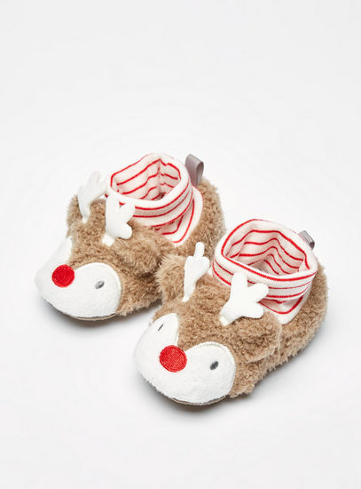 Reindeer Applique Booties with Striped Cuff-Booties-image-1