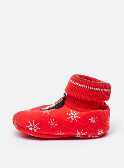 Snowflake Print Booties with Minnie Mouse Applique