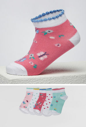 Pack of 5 - Printed Ankle Length Socks with Scalloped Hem-mxkids-babygirlzerototwoyrs-shoes-socksandstockings-1
