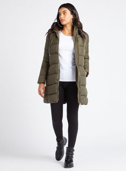 Quilted Parka Jacket with Hooded Neck and Fur Detail