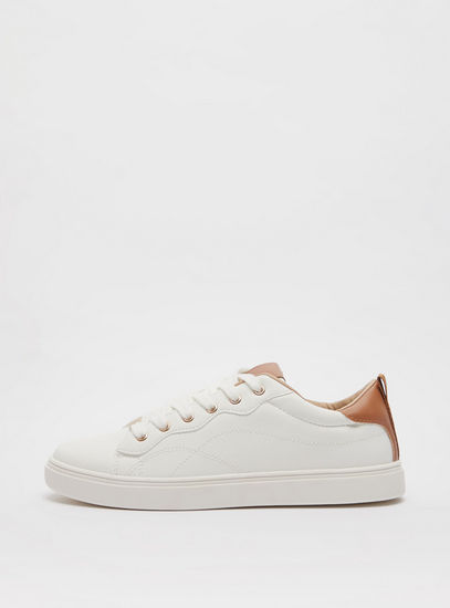 Solid Sneakers with Lace-Up Closure and Pull-Up Tab