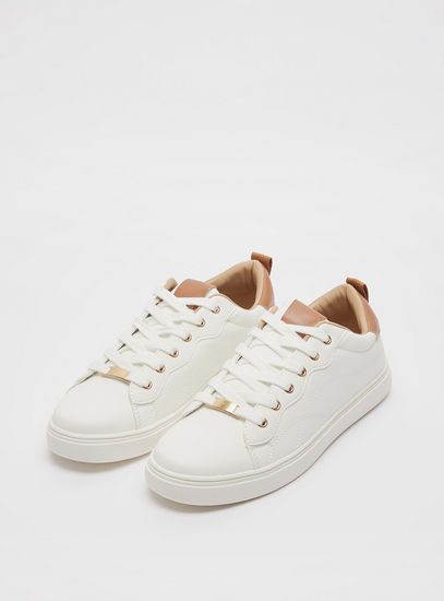 Solid Sneakers with Lace-Up Closure and Pull-Up Tab