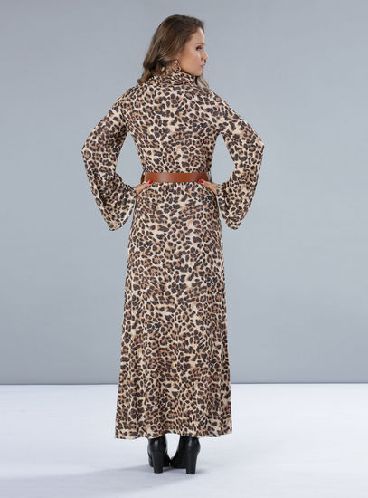 Shop Leopard Print Maxi Dress with Long Sleeves Online | Max Bahrain