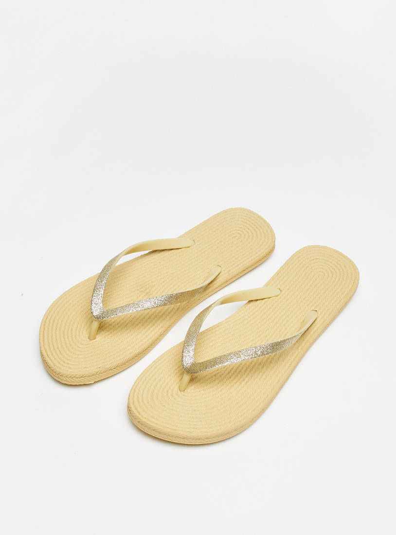 Weave Textured Slip-On Beach Slippers with Glitter Straps-Flip Flops-image-1