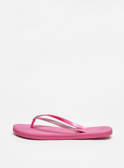 Weave Textured Slip-On Beach Slippers with Glitter Straps-Flip Flops-image-0