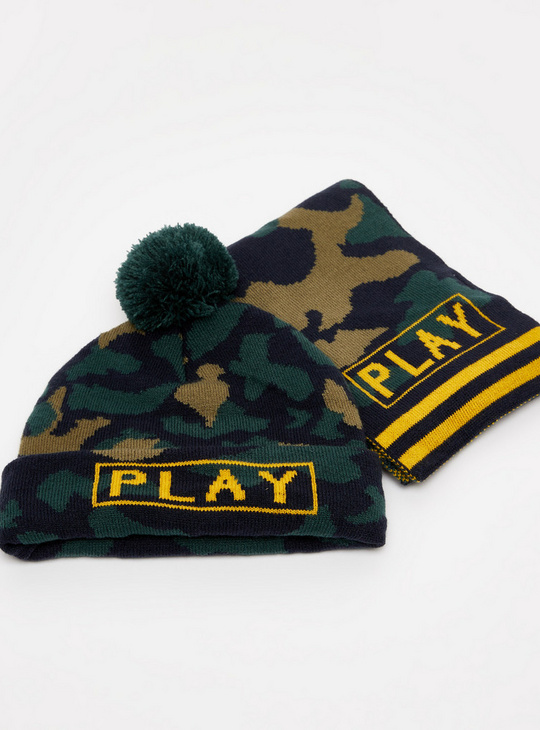 Set of 2 - Camouflage Print Beanie with Scarf