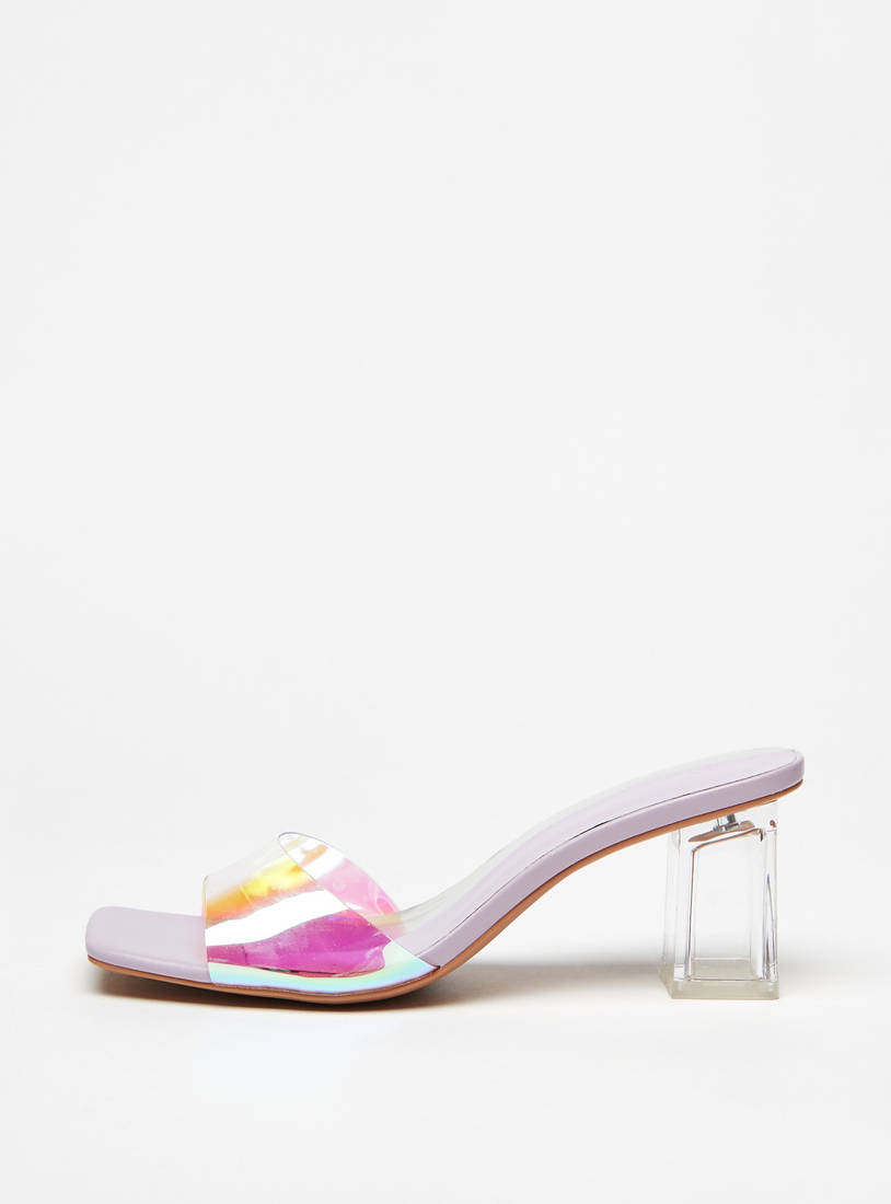 Iridescent Slip-On Sandals with Block Heels-Sandals-image-0