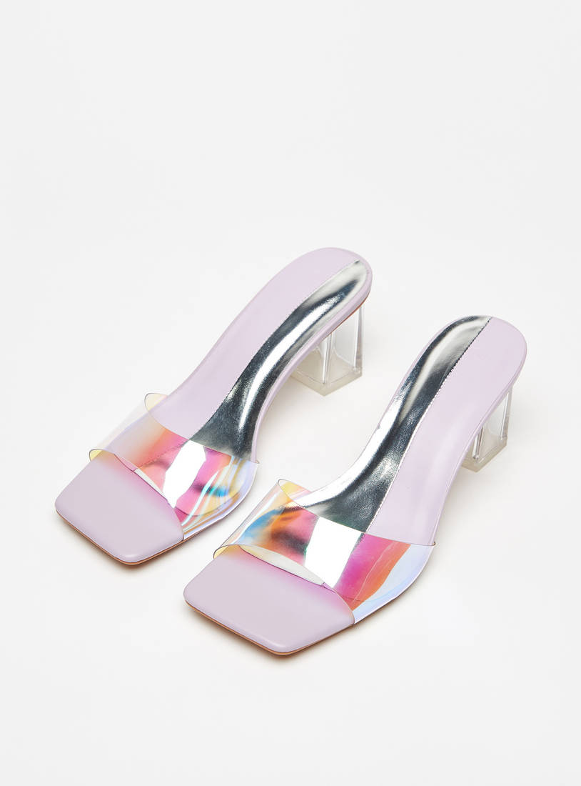 Iridescent Slip-On Sandals with Block Heels-Sandals-image-1