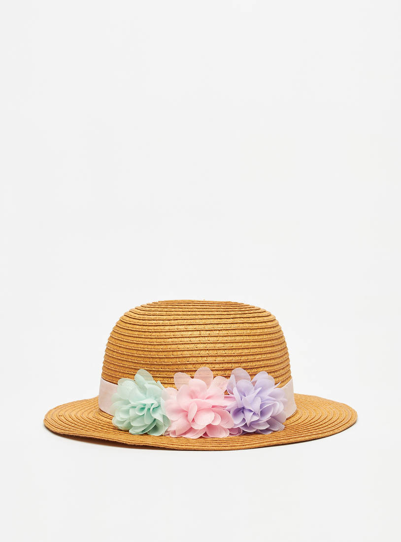 Ribbed Hat with Floral Accent-Caps & Hats-image-0