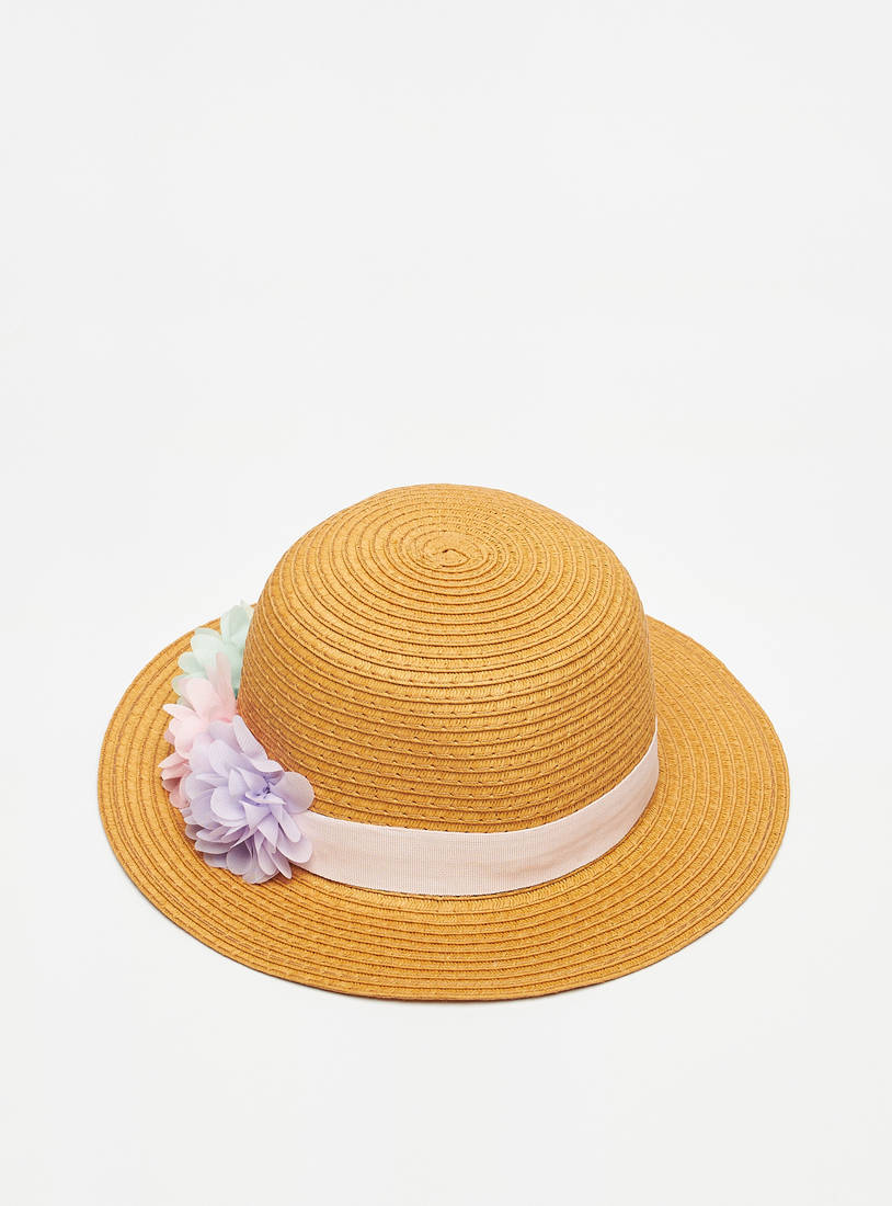 Ribbed Hat with Floral Accent-Caps & Hats-image-1