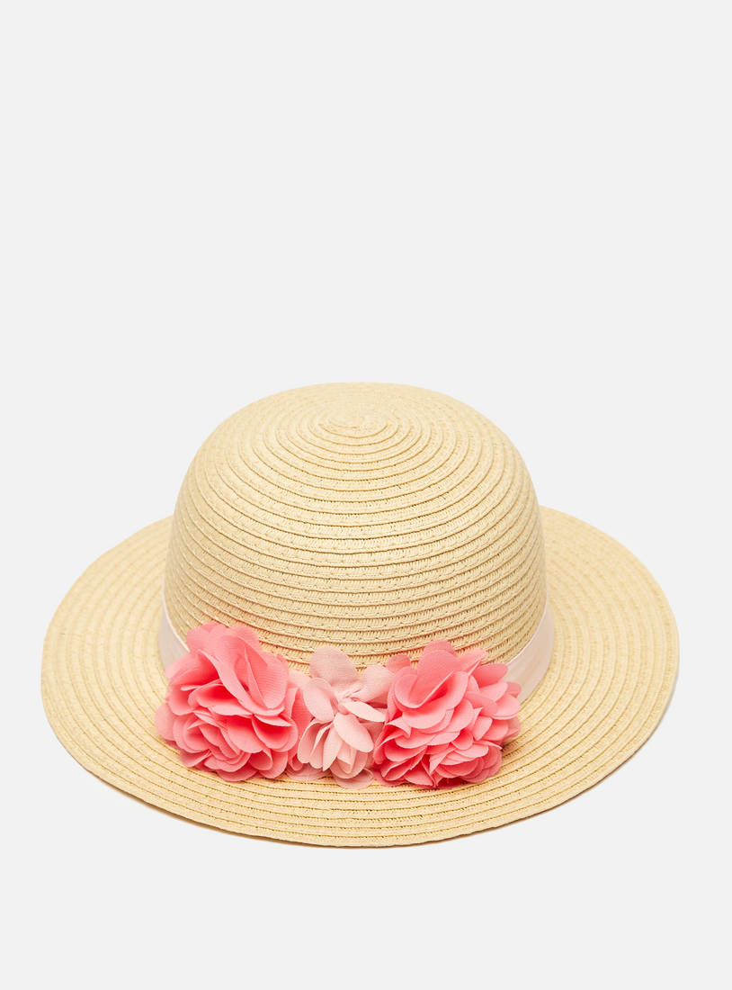Textured Hat with Floral Applique-Caps & Hats-image-1