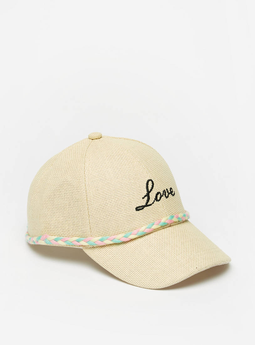 Embroidered Cap with Braid Detail and Snapback Closure-Caps & Hats-image-0
