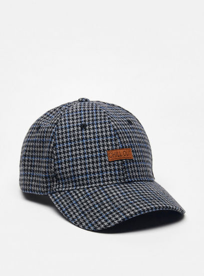 Houndstooth Textured Cap with Hook and Loop Strap Closure-Caps & Hats-image-0