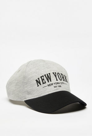 Typographic Print Baseball Cap with Hook and Loop Strap Closure