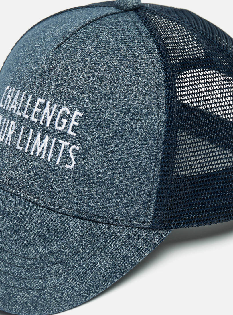 Slogan Embroidered Cap with Mesh Detail and Snapback Closure-Caps & Hats-image-1