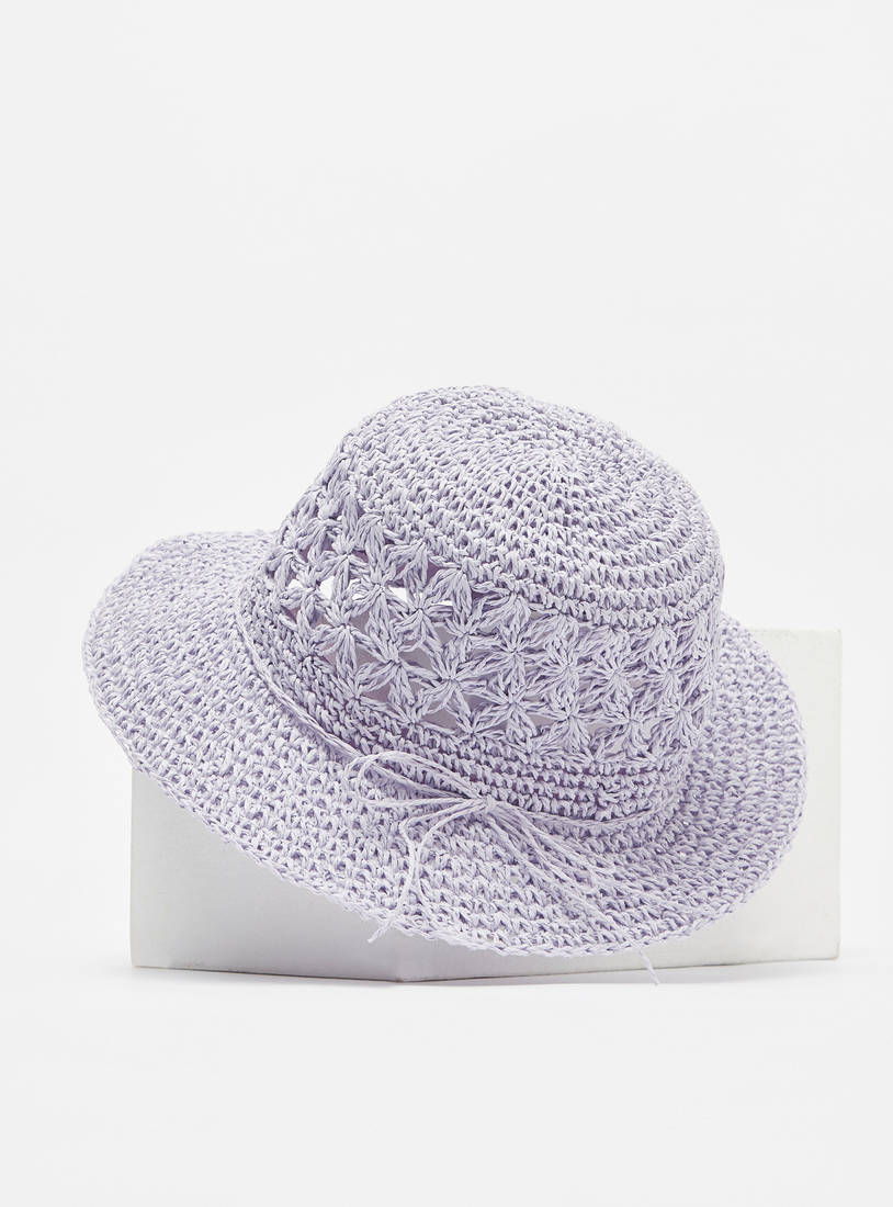 Textured Hat with Bow Accent-Caps & Hats-image-0