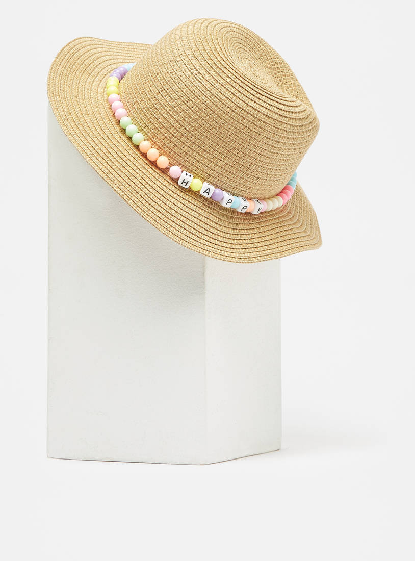 Textured Hat with Bead Embellished Band-Caps & Hats-image-0