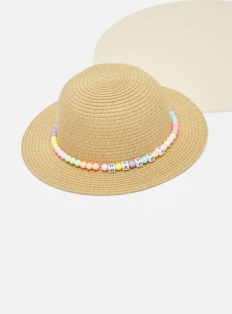 Textured Hat with Bead Embellished Band-Caps & Hats-image-1