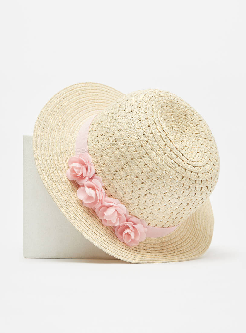 Textured Hat with Floral Applique-Caps & Hats-image-0