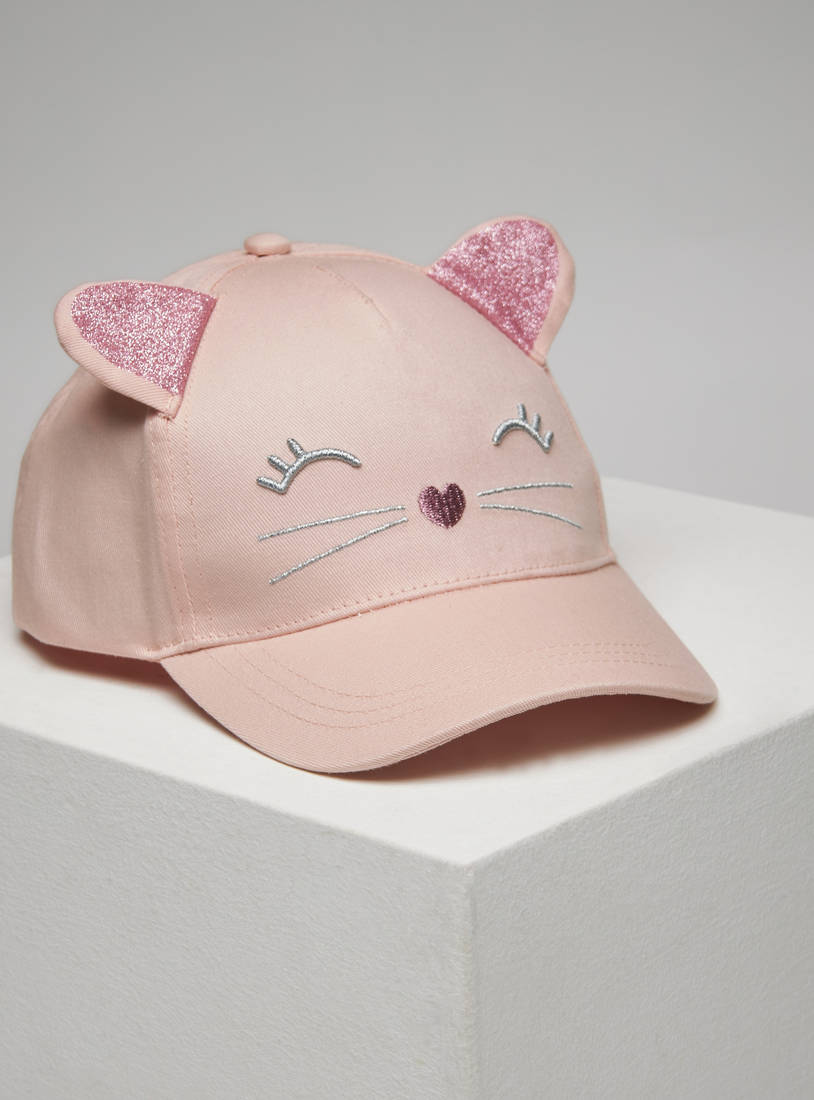 Cat Embroidered Cap with 3D Ears and Snap Back Closure-Caps & Hats-image-0