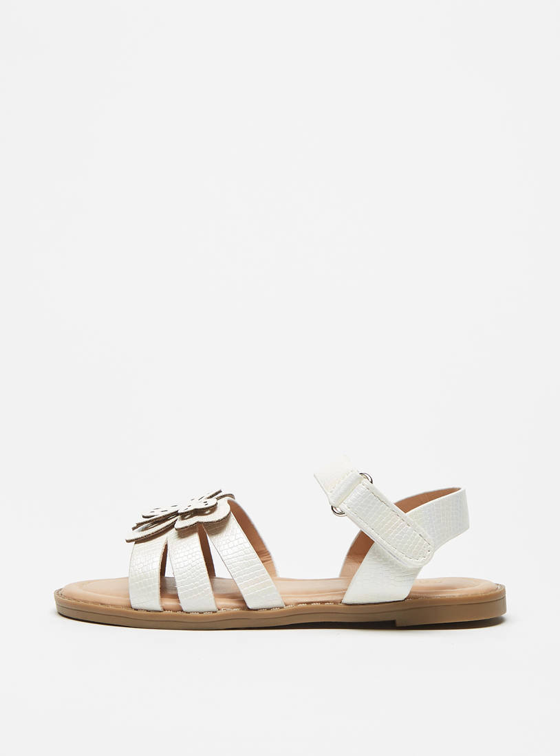 Butterfly Textured Open Toe Sandals with Hook and Loop Closure-Sandals-image-0