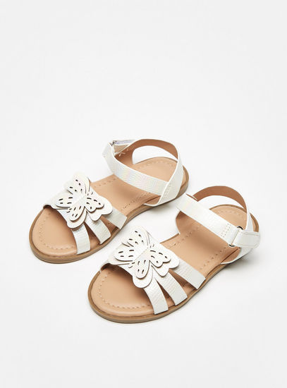 Butterfly Textured Open Toe Sandals with Hook and Loop Closure-Sandals-image-1