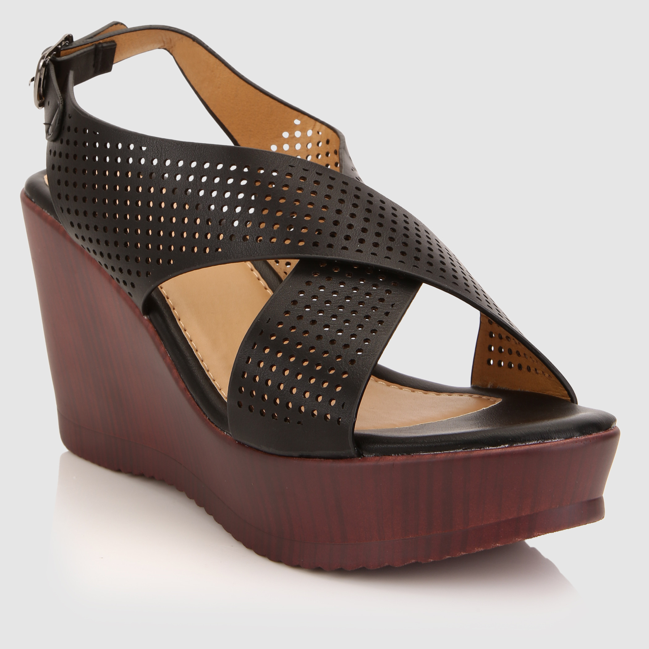 Clarks laser cut leather deals wedge sandal