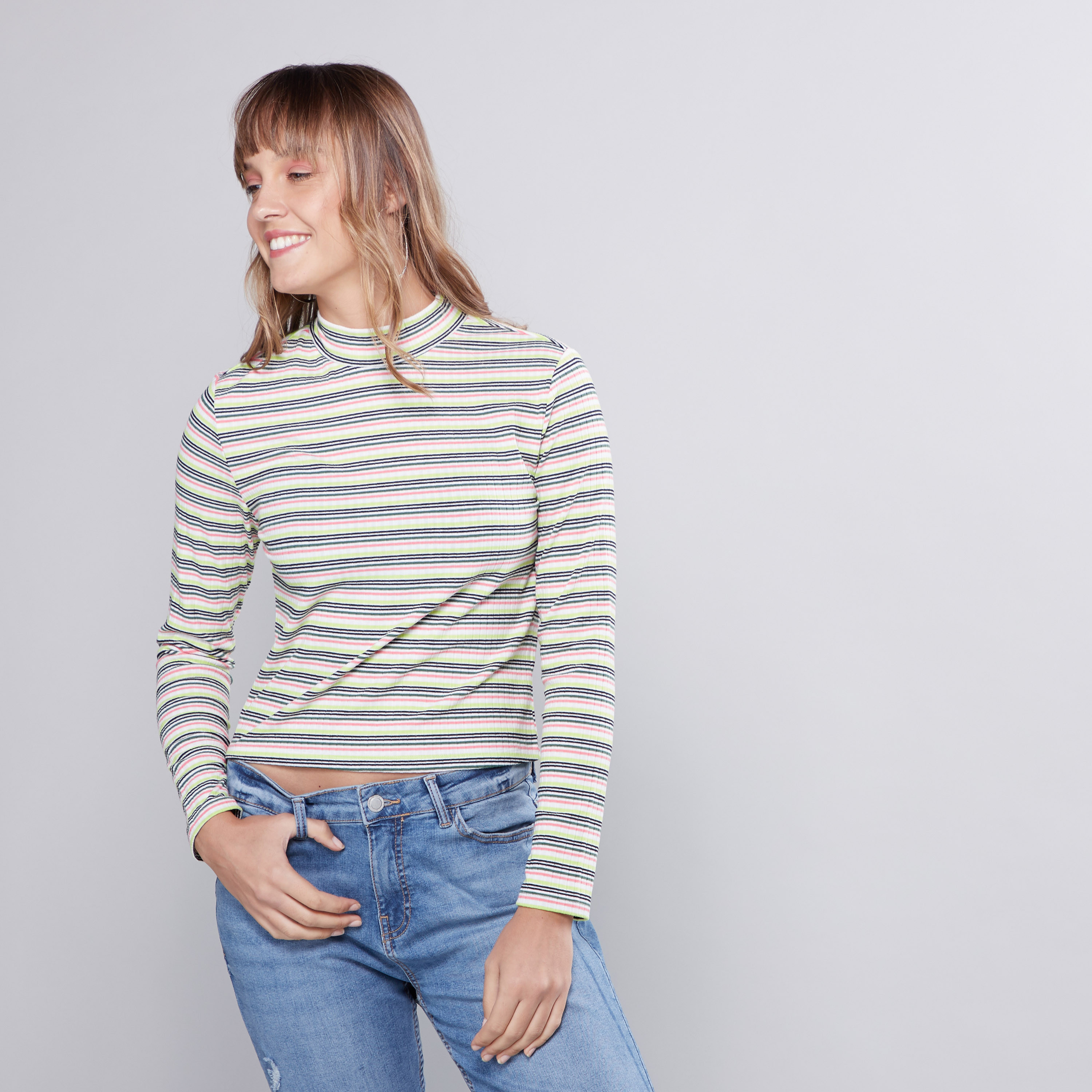 Striped mock clearance neck long sleeve