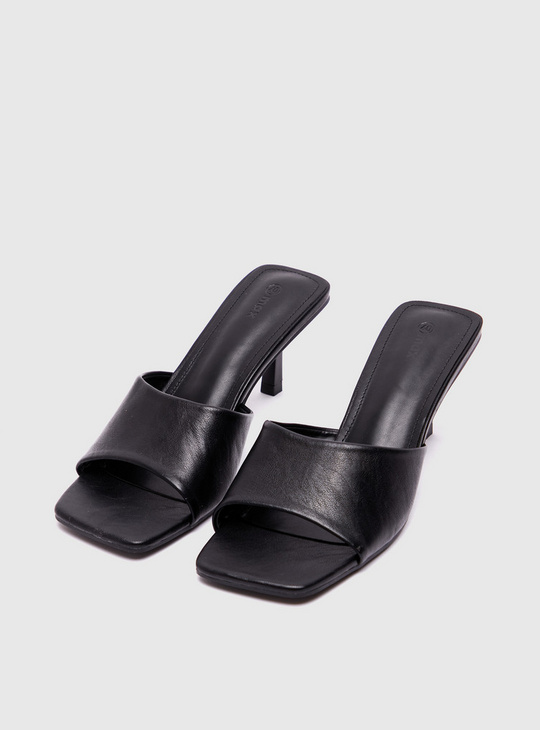 Solid Slip-On Mid Heel Sandals