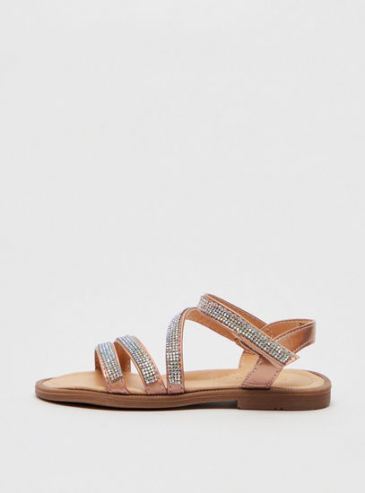 Embellished Sandals with Hook and Loop Closure