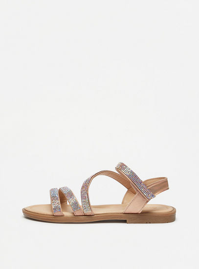 Embellished Open Toe Sandals with Hook and Loop Closure-Sandals-image-0