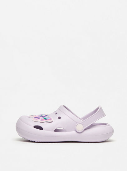 Butterfly Embossed Slip-On Clogs with Cutout Detail and Back Strap-Sandals-image-0