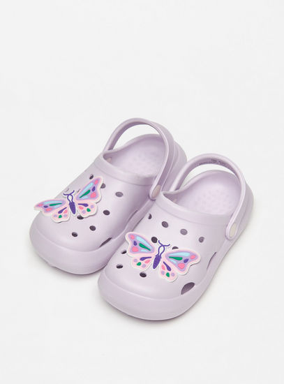 Butterfly Embossed Slip-On Clogs with Cutout Detail and Back Strap-Sandals-image-1