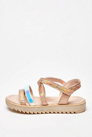 Textured Strap Sandals with Hook and Loop Closure