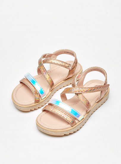 Textured Strap Sandals with Hook and Loop Closure-Sandals-image-1